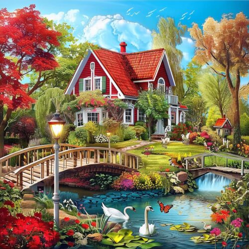 Diamond Art Kits for Adults,5D countryside Diamond Painting DIY landscape Diamond Art Diamond Painting Kit for Adult,Round Full Drill Diamonds, Diamond Art Kits for Home Decor-13.78x13.78inch