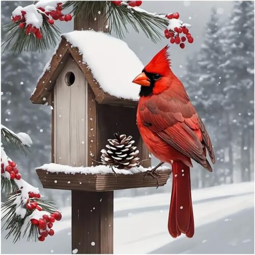 Diamond Painting Kits for Adults, Cardinal Diamond Art Kits, Full Drill Round Gem Art, DIY Snowscape Paint with Diamond Beads Crafts for Home Wall Decoration Gifts 12x12 inch
