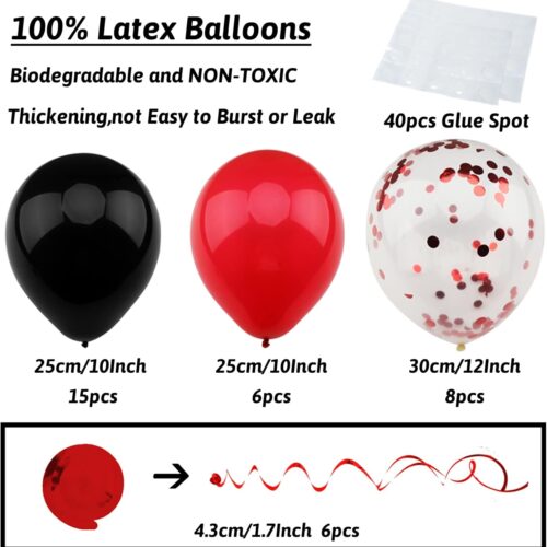 Birthday Decorations - Black & Red Party Decorations with Happy Birthday Banner, Pompoms, Balloons for Boys, Girls, Men & Women
