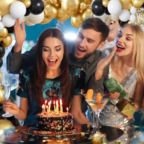 Black Gold White Balloon Arch Kit,137 Pcs Balloon Garland Kit Confetti Metallic with Balloons Tape for Wedding, Birthday,Graduation,New Years,Special Events Party Decoration