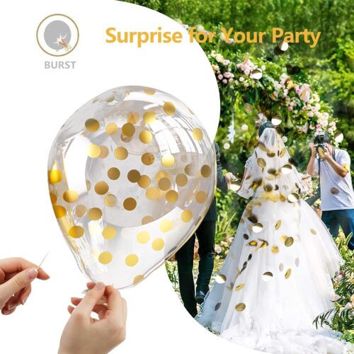 Black and Gold Confetti Balloons,60pcs 12 inch Black White and Gold Metallic Latex Party Balloons Set with Gold Ribbon for Birthday,Wedding,Baby Shower,Gold Theme Party Graduation Decorations