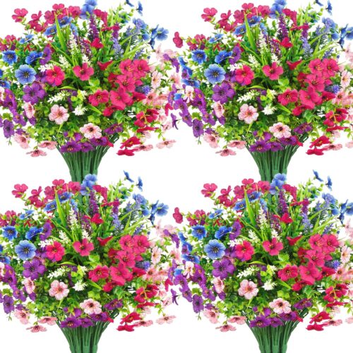 20 Bundles Artificial Flowers for Outdoors Decoration Fake Silk Flowers UV Resistant Faux Plants Artificial Daisy Eucalyptus for Spring Summer Garden Yard Porch Window Home Decor, Mixed