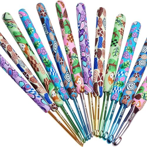 Warm Crochet Hooks Crocheting, Extra Long Crochet Hook Set for Arthritic Hands, 2.25mm to 8.0mm, 12 pcs Crochet Kit Ergonomic Grips for DIY Craft Yarn, Animal Pattern