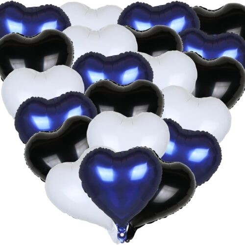 18 Inch Navy Blue Black White Heart Balloons Heart Shape Mylar Balloons Helium Foil Balloons For Wedding Engagement Birthday Decorations (18PCS)