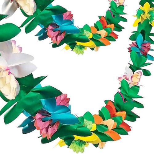 6 Packs Tropical Flower Garlands, Tissue Flower Banner Hibiscus Garland Hanging Party Decorations for Hawaiian Luau Party Beach Birthday Baby Shower Wedding