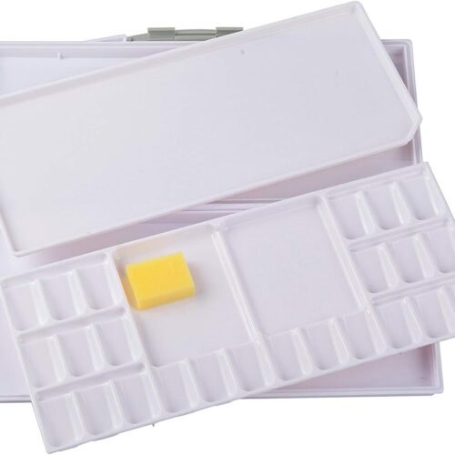 Airtight Leak-Proof Watercolor Palette, 24 Slightly Sloping Wells-3 Mixing Areas, 12 3/5 Inches by 6 2/7 Inches
