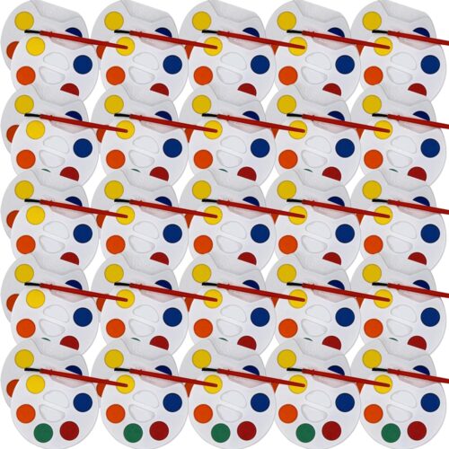 Bulk Watercolors Round Paint Pack with Brushes - 50 Sets with 5 Washable Colors Each - Great for Kids, Classrooms, Parties, Students, Donations, Party Favors, All Ages