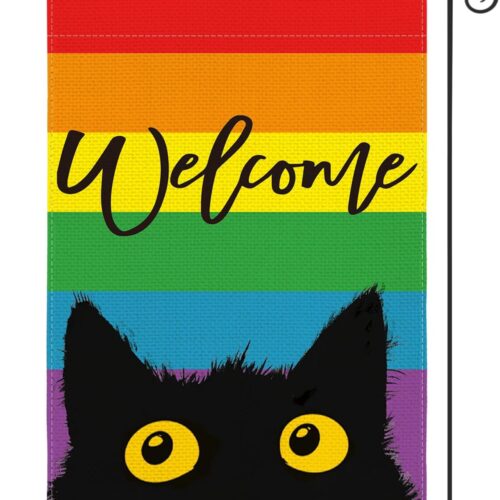 Welcome LGBTQ Pride Parade Rainbow Cat Garden Flag Double Sided, LGBTQ Community Gay Lesbian Transgender Bisexual Yard Outdoor Decoration 12 x 18 Inch