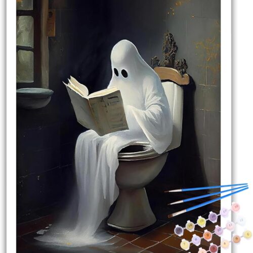 Ghost Paint by Numbers Kit for Adults, Bathroom Paint by Number Adult, Painting by Numbers for Gifts and Home Interior Decor 16x20 Inch