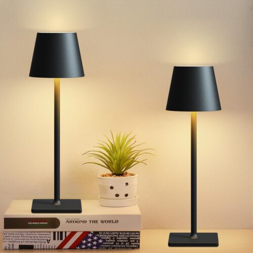 Cordless Table Lamp Rechargeable Lamps: 6000mAh Battery Operated Table Lamp Outdoor Waterproof, Touch Control, Portable Wireless Desk Lamp for Dinner/Bedroom/Restaurant(Black 2 Pack)