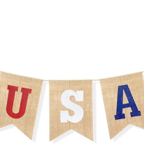 USA Banner Burlap Bunting 4th of July Decorations American Independence Day Celebration Red White and Blue Theme Party Supplies