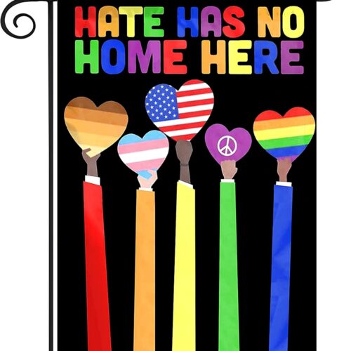 Pride Garden Flag, Rainbow Progress Pride Flags, Double Sided LGBTQ Progress Yard Flag 12x18 Inch for Lesbian Gay Bisexual Pride Month Yard Outdoor Decorations (Love2)