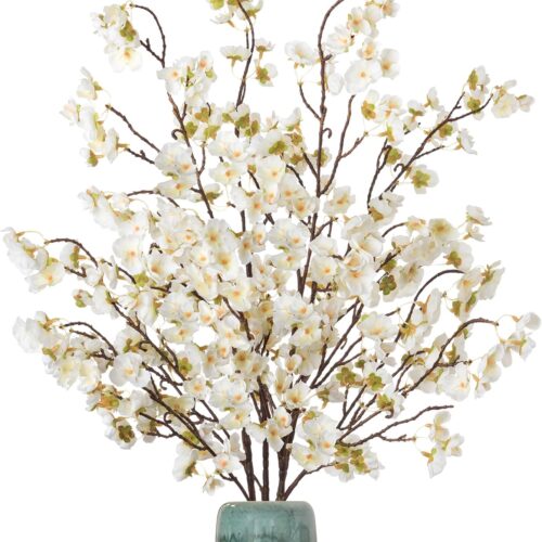 4 Pcs Artificial Cherry Blossom Flower Branches, Bulk Silk Faux Flowers Real Touch Bouquet for Home Wedding Party Centerpieces Spring Summer Decor, Vase Not Included (White)