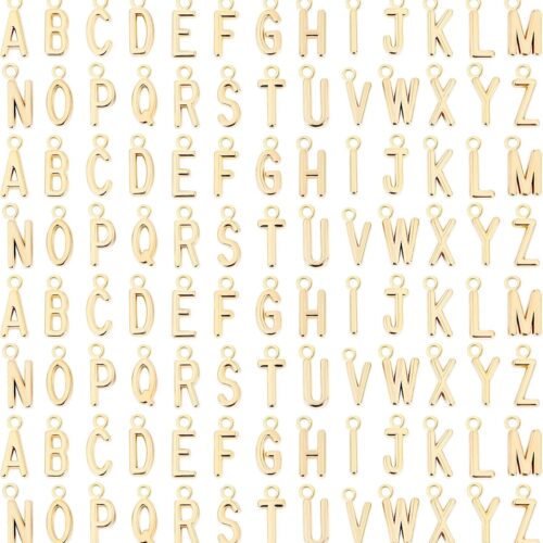 156Pcs/6 Sets Letter Charms - ABC Alphabet Charms DIY Bracelets & Necklaces with 200Pcs Jump Rings for Jewelry Making, KC Gold