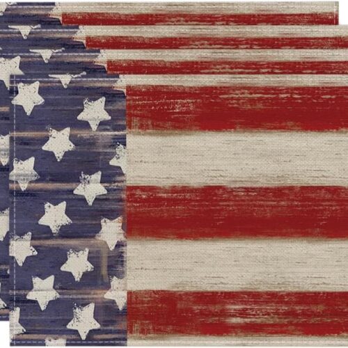 American Star and Stripes 4th of July Placemats Set of 4, 12x18 Inch Patriotic Memorial Day Table Mats for Party Kitchen Dining Decoration
