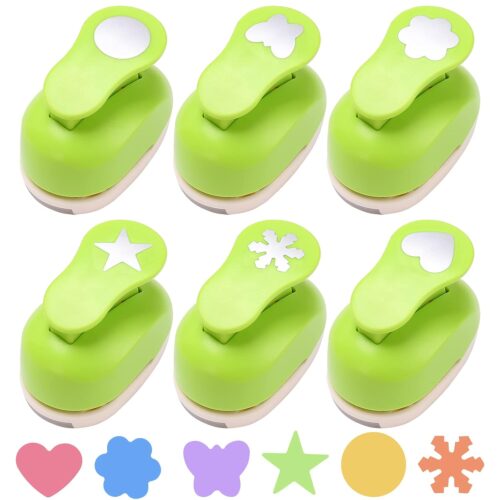Craft Paper Punch Set, Circle, Heart, Star, Snowflake, Flower, and Butterfly for Making Scrapbook Layouts, Kids' DIY Projects, Card Making, Journal Pages, Homemade Confetti