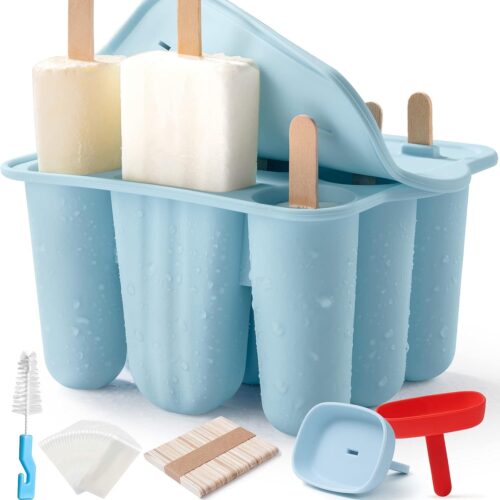 Popsicle Molds for Kids, 9 Pieces Popsicles Molds Silicone BPA- Free Popsicle Maker Ice Pop Molds Ice Pops Maker DIY Handmade Popsicles Molds for Kids Adults with Popsicle Sticks+Popsicle Bags, Blue