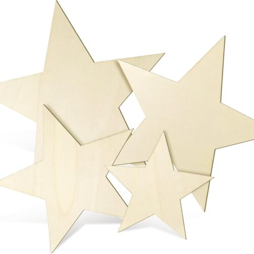 30 Pcs 4 Sizes Wood Blank Stars for Crafts Unfinished Wooden Cutouts Wooden Slices Star Ornament for DIY Patriotic Christmas Party American Flag Table Scatter Crafts Decoration