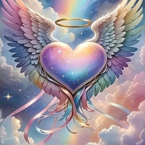 Valentine's Day Diamond Art Kits for Adults Beginners, 5D DIY Full Round Drill Diamond Painting Kits Colorful Love Heart,Paint by Diamonds Dot Gem Art Crystal Angel Wing,Home Wall Decor 12X16Inch
