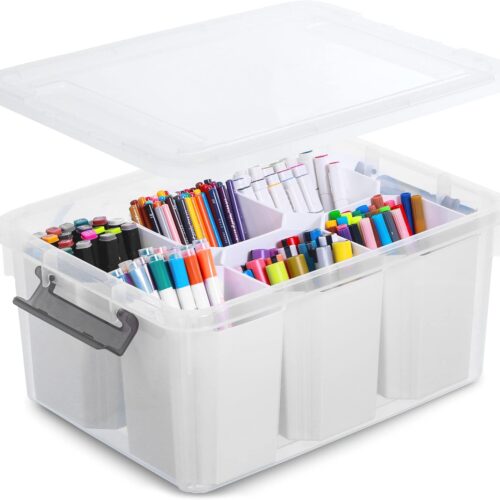 17 QT Plastic Storage Bins Clear Storage Box with Lids Multipurpose Stackable Storage Containers for Organizing Tool, Craft, Crayon
