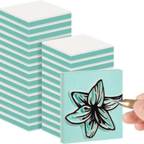 24 Pcs 2" X 2" Rubber Carving Blocks Linoleum Blocks for Printmaking, Stamp Making, DIY Crafting, Scrapbook, Painting, Soft and Easy to Carve (White Green)