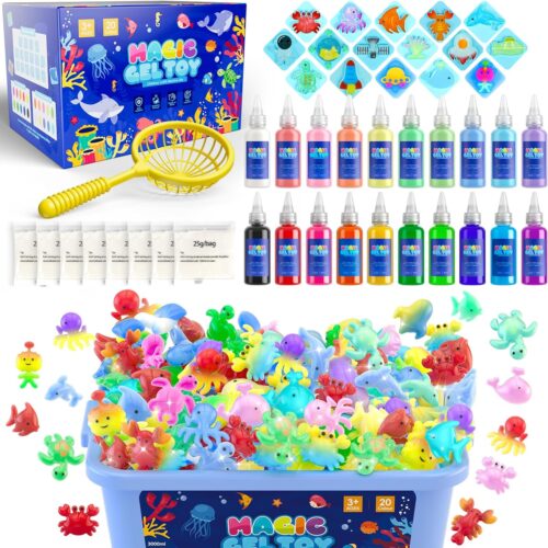 Magic Gel Water Elf Toy Kit, Aqua Water Gel Kit for Kids, Creative Squishy Maker Toy with 20 Magic and 16 Shape Molds Pets, Birthday Gifts Crafts&Art DIY for Kids, Make Your Own Squishies