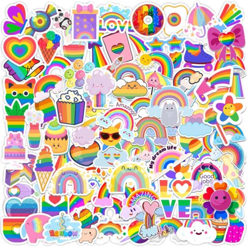 Stickers for Kids,100 PCS Stickers Pack,Rainbow Sticker,Cute Colorful Waterproof Vinyl Art Sticker.Stickers for Water Bottles,Skateboards and Notebooks,Sticker for Teens Girls Kids