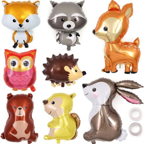 Woodland Animal Balloons, 8 Pcs Large Cute Forest Animal Foil Balloons, Deer Fox Squirrel Rabbit Balloons for Woodland Themed Party Camping Birthday Baby Shower Gender Reveal