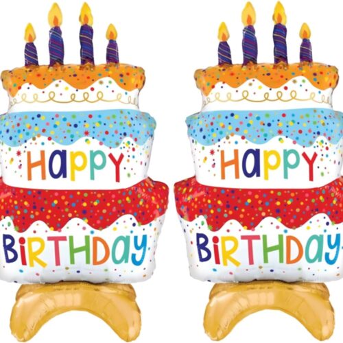 2pcs 39" Happy Birthday Cake Foil Balloons, Giant Self-Standing Three Layer Birthday Balloons for Girls Boys Kids Baby Shower Birthday Party Supplies