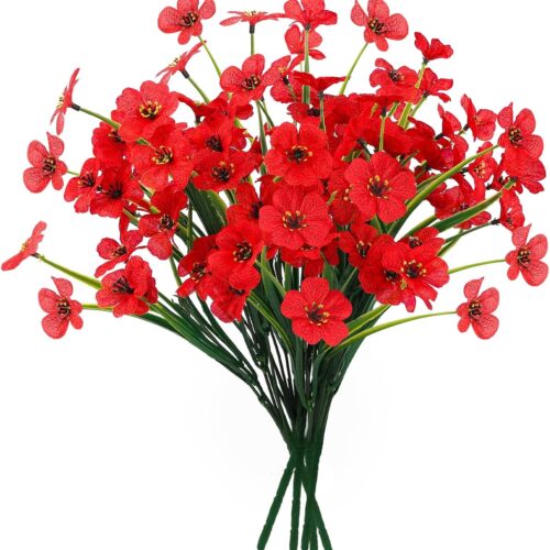 Artificial Flowers for Outdoors Fake Spring Flowers UV Resistant No Fade Faux Plastic Flowers for Hanging Planters Window Patio Porch Yard Garden Home Indoor Outside Summer Decorations(Red)