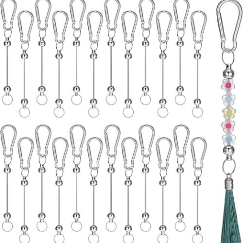 Beadable Keychains, 24 Pieces Blanks Bead Keychain Metal Diy Bead Keychain Bar Charms Keychain Making Supplies Kit For Diy Craft Project Pendant Bead Snap Hook Keychain