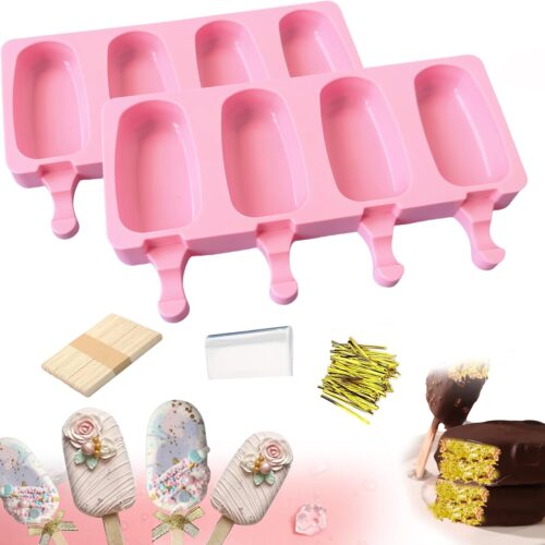 Cakesicle Molds Silicone, Cake Pop Molds Shapes, 2 Pack Silicone Popsicle Molds With 50 Sticks & 50 Bags for DIY Ice Popsicle
