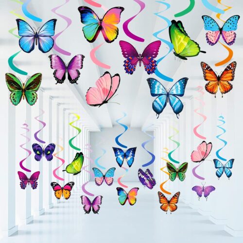 30 Pcs Butterfly Party Decorations Hanging Butterfly Decorations Hanging Swirl Spring Decorations Butterfly Garland for Birthday Wedding Party Supplies