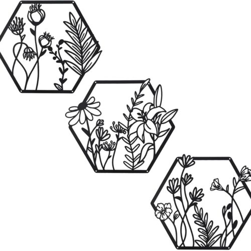 3 Pcs Metal Flower Wall Art, Farmhouse Wall Decor (Black)