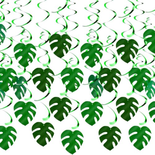 64 PCS Hawaiian Palm Leaves Swirl for Luau Party Decorations, Hawaiian Themed/Tropical Party/Jungle Safari Party Decor for Summer Baby Shower Birthday Party Favor Supplies