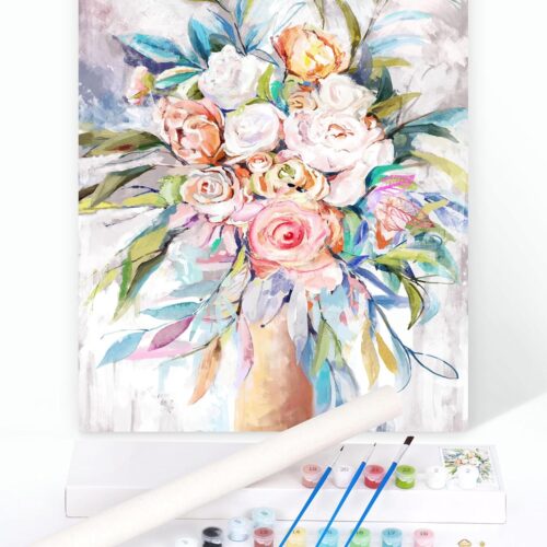 Paint by Number for Adults Canvas Rose Flowers Artwork DIY Acrylic Painting by Numbers Kits on Rolled Canvas Floral Drawing Rainbow Paintwork Crafts Without Frame, 16x20 inch