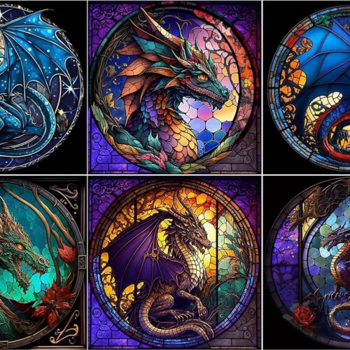 Diamond Painting Kits for Adults - 6 Pack Dragon DIY 5D Diamond Art Kits Full Drill Diamond Dots Paintings with Diamonds Gem Art and Crafts Home Decor 12x12inch
