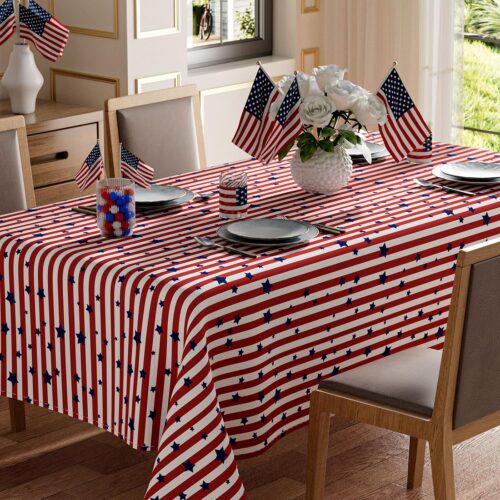 Red and White Stripes Blue Stars Patriotic America 4th of July Memorial Day Independence Day Tablecloth Rectangle Washable Table Covers for Home Party Decorations 60x84 Inch