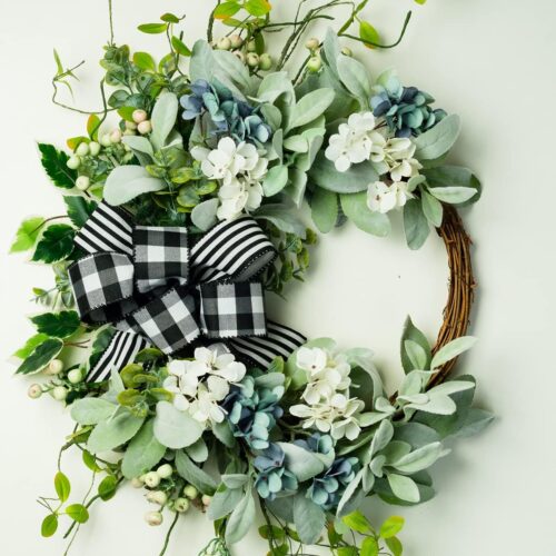 Wreaths for Front Door Year Round, 20in Green Farmhouse Artificial Lambs Ear Wreath for Home Decor Window Wall Wedding