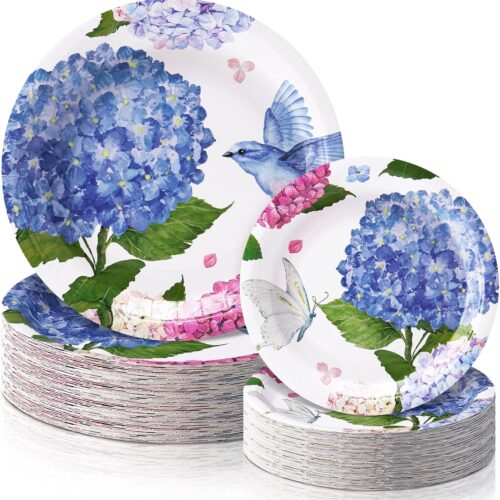 48 Pcs Colorful Hydrangea Paper Plates Set Include 9 Inch Spring Watercolor Disposable Plates 7 Inch Summer Decorative Dinner Birthday Party Tableware for Baby Shower Party Supplies