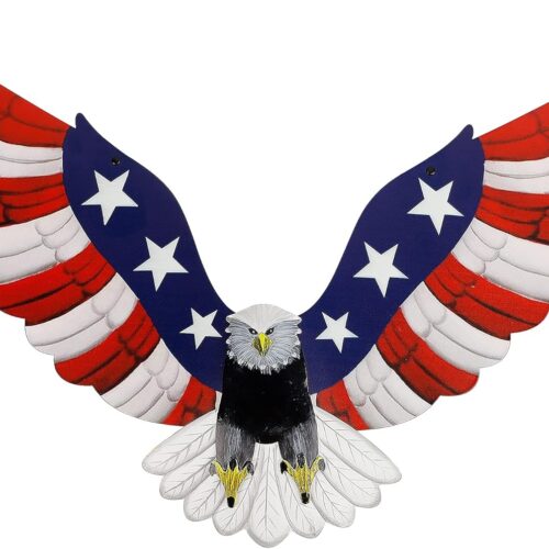 American Eagle Patriotic decorations, Independence Day 4th of July Decoration Metal Wall Art, American Flag Bald Eagle Hanging Sculpture, Large Handmade Centerpiece for Indoor Bedroom Office Outdoor 23.6" x 14"