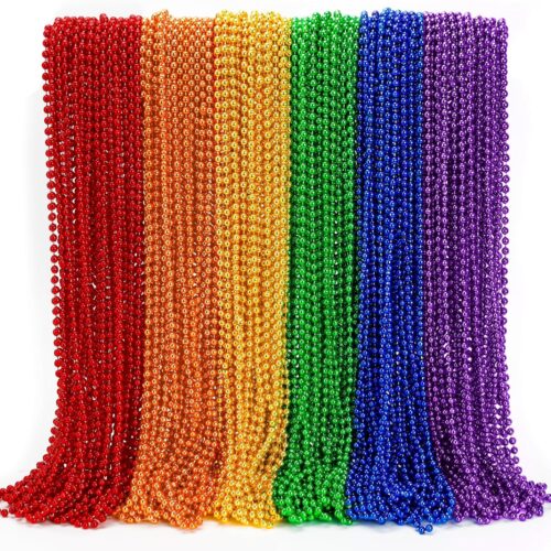 Pride Beads Stuff, LGBTQ Necklace Accessories,100PCS 6 Kinds of LGBTQ Metallic Beads Necklaces Bulk, Gay Lesbian Pride Necklace, Costumes Decor for Pride Month Parade Throws Party Favors