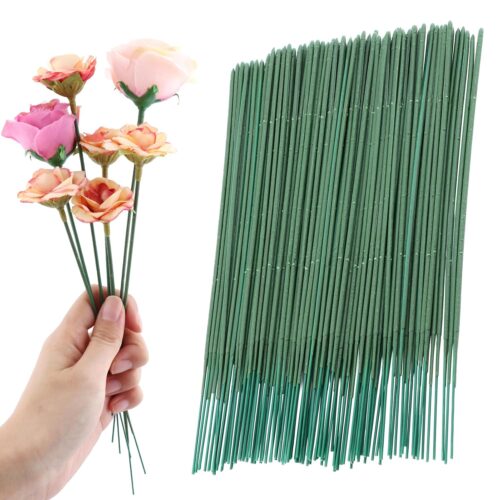 Floral Flower Stem Wire,100pcs Floral Stem Wire Plastic Artificial Flower Green Stem Rod for Craft Bouquets Flower Stems Garland Making Flower Arrangements Supplies (6.69 inch/17cm)
