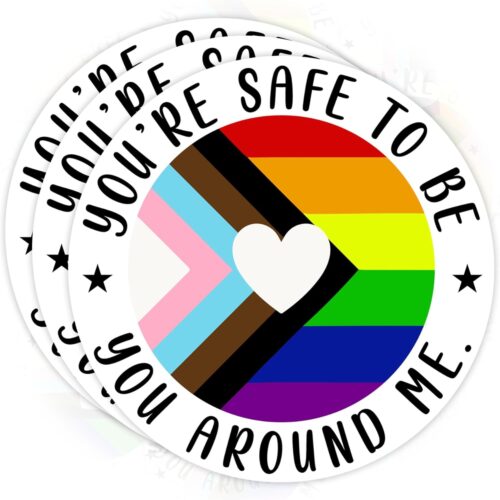 Set 3PCS 3 Inches - You're Safe with Me Ally Sticker Progress Pride Flag Trans Flag LGBTQ 3" Waterproof Vinyl Decal for Water Bottles, Tumbler, Laptop, Hard Hat, Car Gifts for Kid, Girl, Boy