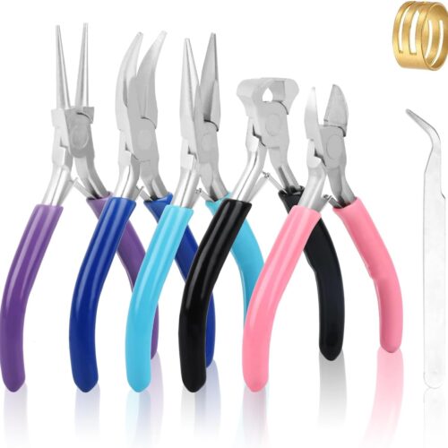 5 Pcs Jewelry Making Pliers Tools with Needle/Chain Nose Pliers, Round Nose, Bent Nose