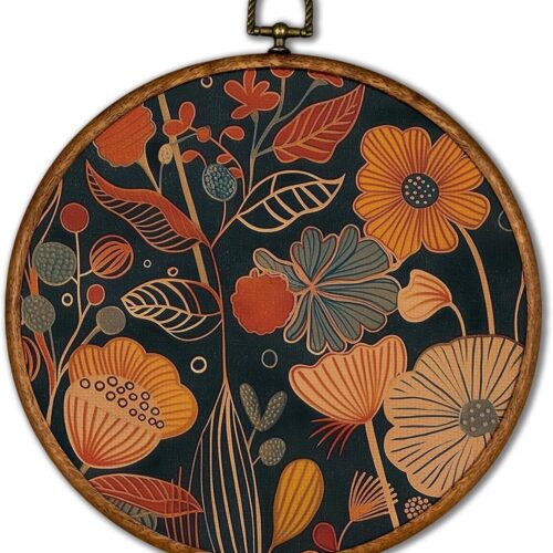 Boho Natural Flowers Wall Decor Art - Vintage Floral Botanical Wall Art Canvas Frame Hanging Prints, Mid Century Modern Round Wall Art Decor for Bedroom Farmhouse Decorations 10"x10"