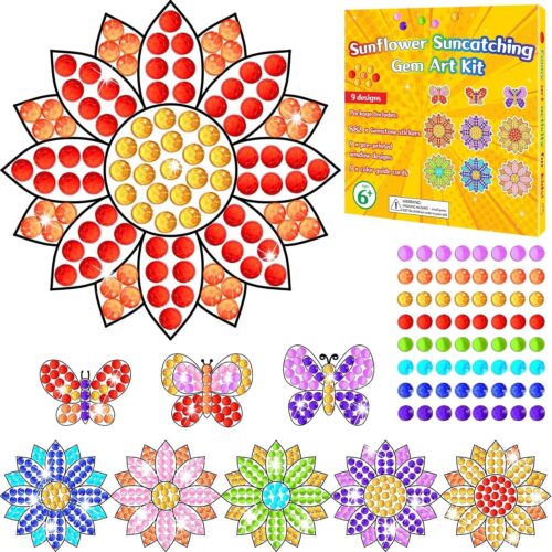 Summer Craft DIY Diamond Suncatcher Sunflower Shape Art Crafts Suncatcher Kits for Kids Spring Catcher Diamond Painting Kits for Kids Girls Boys