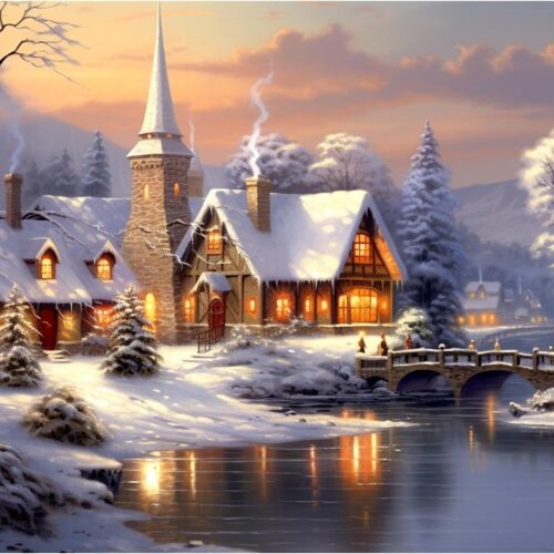 DIY Christmas Diamond Painting Art Kits for Adults Winter Village Snow Scene Diamond Painting Round Drill Art Craft Kits for Home Wall Decor Gifts 16x20inch