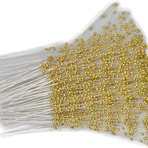 100 Stems Pearl Sticks Beading on Wire Stems for DIY Garland Bridal Wedding Pearl Bouquet Home Party Decor Craft (Golden)
