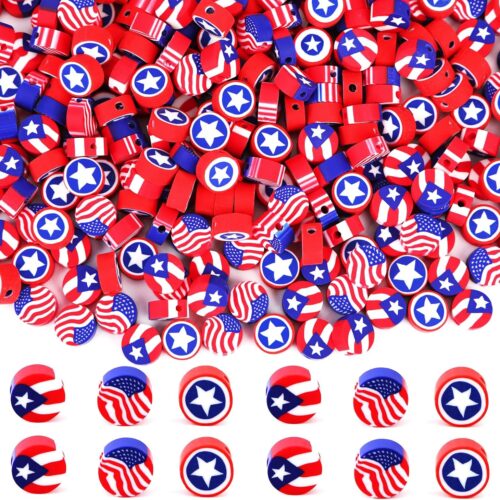 4th of July Polymer Clay Beads, 300pcs Independence Day American Flag Red White and Blue Clay Spacer Beads for Jewelry Making DIY Bracelet Necklace Craft Patriotic Party Supplies